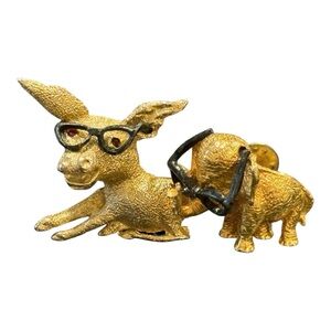 Whimsical Political Animal Pins — Elephant & Donkey in Spectacles, Vintage